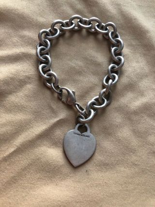 Vintage Link Bracelet W Tiffany And Co Heart Charm 925 Sterling Silver