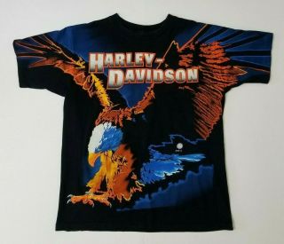 Vtg 1995 Harley - Davidson Big Eagle All Over Print Mens L 90s Rare T - Shirt Tee