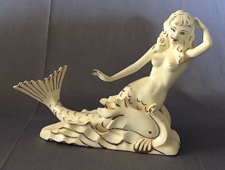 Vintage Lounging Nude Mermaid In The Waves Porcelain Figurine