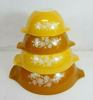 Vtg 1979 - 1981 Pyrex Butterfly Gold 2 Cinderella Mixing Nesting Bowls Set Of 4