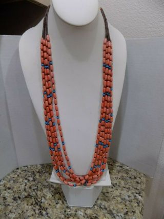 Vintage Santo Domingo Native American Coral Turquoise Necklace Old