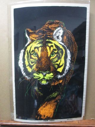 Vintage Velvet Black Light Poster 1972 Flocked Tiger Tiger G51