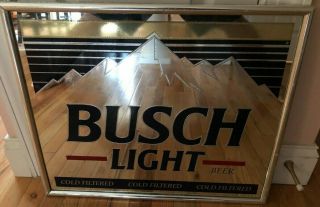 Vintage Busch Light Beer Mirror Sign Man Cave Bar Beer Liquor
