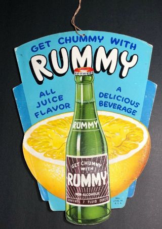 Rummy Soda Pop Cardboard Sign Double Sided Has Bottle Logo Vintage