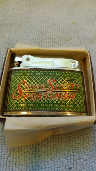Vintage Serro Scotty Sportsman Flat Advertising Lighter