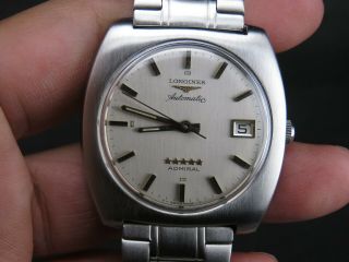 Vintage Longines Admiral 5 Star Stainless Steel Swiss Date Automatic Mens Watch