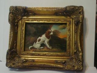 Vintage Carvers And Gilders Oil On Board Painting Of Dog