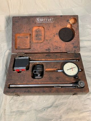 Vintage Starrett Magnetic Base Post Assembly With Dial Test Indicator Wooden Box