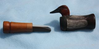 Unusual Carved & Painted Vintage Lohman Duck Call Decoy by Jim & Mary Delso 8