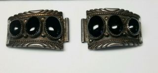 Vintage Signed Native American Navajo Sterling Silver Onyx Watch Band Tips