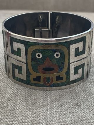 Taxco Mexico Vintage Nestor Sterling Inlay & Mixed Metal Bangle