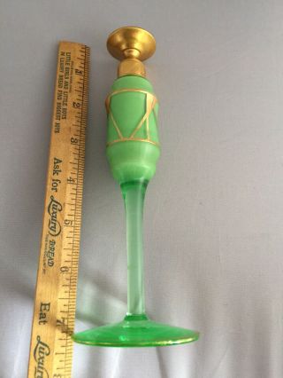 Wonderful Vintage DeVilbiss GREEN Glass Perfume SCENT Bottle W/DAUBER Gold Trim 3