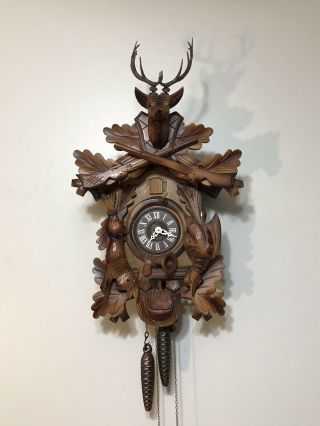 Vintage Black Forest,  Hunter Style Cuckoo Clock,  Germany,  Very Large