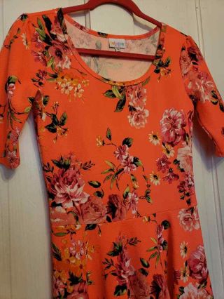 LuLaRoe Rare Neon Pink Floral Nicole Dress EEUC size Small S Roses Vintage 2