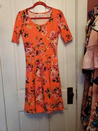 LuLaRoe Rare Neon Pink Floral Nicole Dress EEUC size Small S Roses Vintage 3