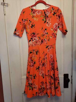 LuLaRoe Rare Neon Pink Floral Nicole Dress EEUC size Small S Roses Vintage 4