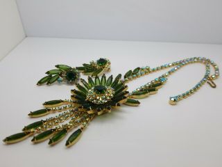 Vintage Aurora Borealis & Green Rhinestone Necklace & Earring Set Julianna?