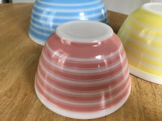 Vintage Pyrex Blue Yellow Pink Stripe Mixing Bowl 3 pc set 403 402 401 EUC - HTF 5