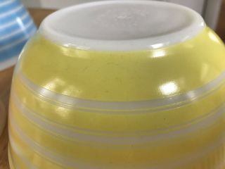 Vintage Pyrex Blue Yellow Pink Stripe Mixing Bowl 3 pc set 403 402 401 EUC - HTF 7