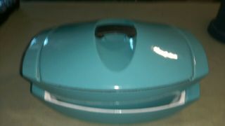 Vintage Le Creuset Raymond Loewy Turquoise Cast Iron Covered Pan 2.  5 France Rare