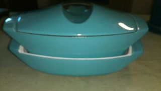VINTAGE LE CREUSET RAYMOND LOEWY TURQUOISE CAST IRON COVERED PAN 2.  5 FRANCE RARE 2