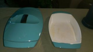 VINTAGE LE CREUSET RAYMOND LOEWY TURQUOISE CAST IRON COVERED PAN 2.  5 FRANCE RARE 3