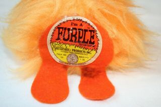 Vintage 1967 I ' m A Furple Plush Monster Stuffed Spectacular Toy Orange Hairy Hat 7