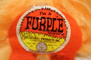 Vintage 1967 I ' m A Furple Plush Monster Stuffed Spectacular Toy Orange Hairy Hat 8