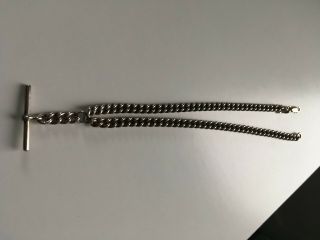 Sterling Silver Watch Chain With T - Bar And Two Clasps,  Double Albert
