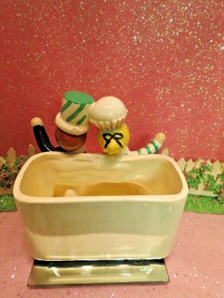 Vtg Enesco Sweet Shoppe Cupcake Candy Boy Girl Head Vase Planter W Gold BELLS 9