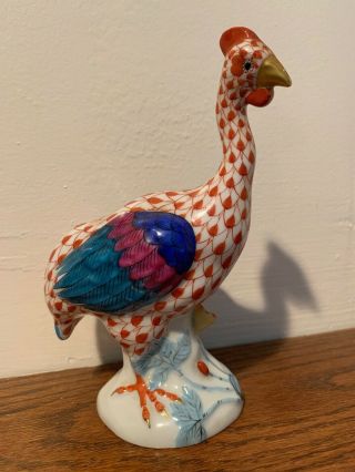 Vintage Herend Hungary Red Fishnet Guinea Hen 5011 Figurine