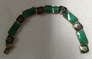 Vintage David Andersen Sterling Enamel Guilloche Bracelet Emerald Green Norway
