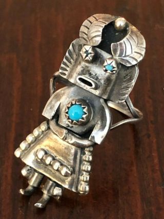 Vintage Native American Sz 7 Sterling Silver Turquoise Kachina Ring 925