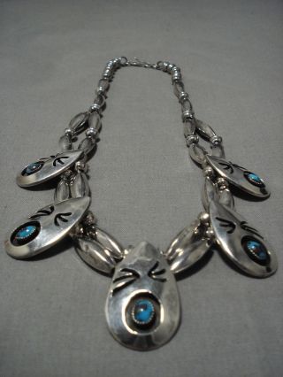 Rare Vintage Navajo Bisbee Turquoise Sterling Silver Native American Necklace