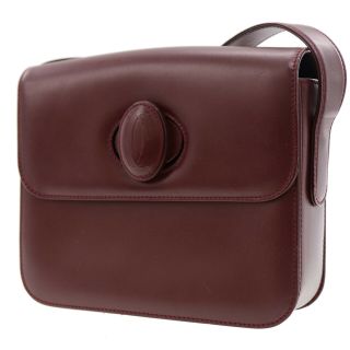 Must De Cartier Shoulder Bag Bordeaux Leather Vintage Italy Authentic Z320 I