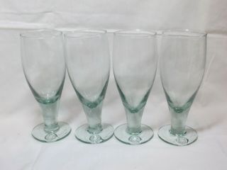 Vintage “perrier” Water Goblets Blown Glass Set Of 4 7 - 3/8 " Tall