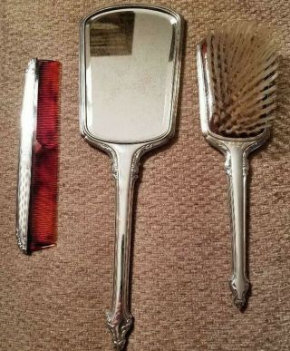 Vintage Webster Sterling Silver Vanity Set Comb,  Brush And Mirror