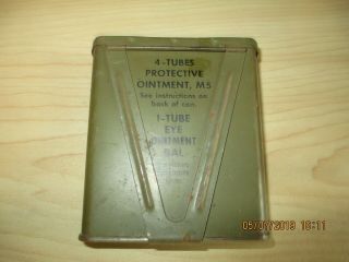 Wwii Metal Od Green Colored Kit,  Ointment,  Protective,  M5 With V Shaped Closer
