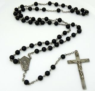 Sterling Silver Vintage Rosary Black Beads Our Lady Of Mount Mt Carmel