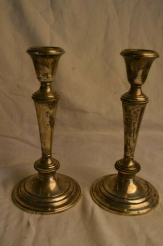 Pair 2 Pc Gorham Puritan Sterling Silver Candlestick Candle Holder 638 9” Large