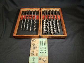 Vintage Irwin Auger,  Russell Jennings Drill Bit Wood Box Set Woodworking Tools