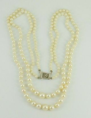 Vintage / Antique Art Deco 14k White Gold Double Strand Pearl Necklace 18 " Long