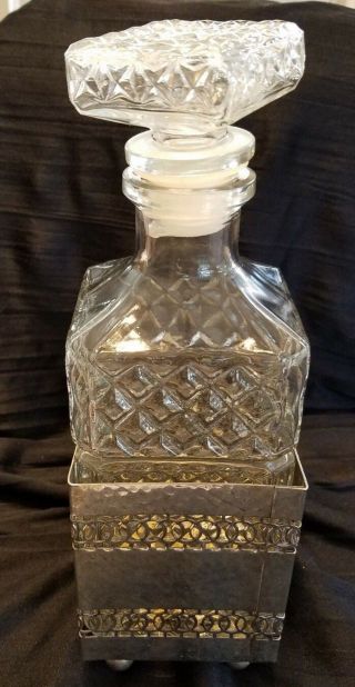 Vintage Westminster England Silver Plate Crystal Glass Decanter Bottle Handmade