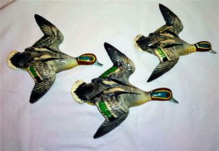 Beswick Vintage Set Of 3 China Rare Teal Flying Ducks 1530 Wall Plaques C1958