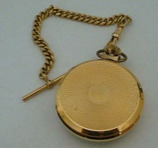 VINTAGE GOOD 1960 ' S GOLD PLATED SMITHS ENGLISH MADE POCKET WATCH & CHAIN 3