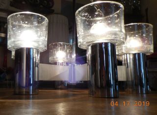 Lightolier vintage mid century modern light fixture chandelier mod chrome glass 8