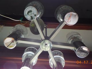 Lightolier vintage mid century modern light fixture chandelier mod chrome glass 9