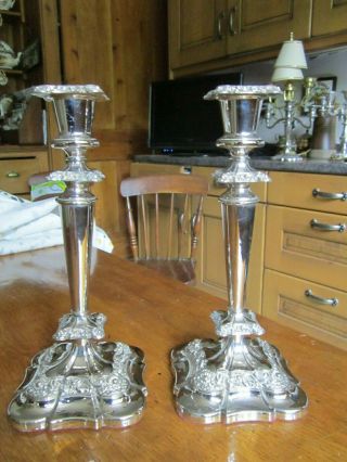 Old Pair Antique Regency Style Silver Plated Candlesticks Candleholders
