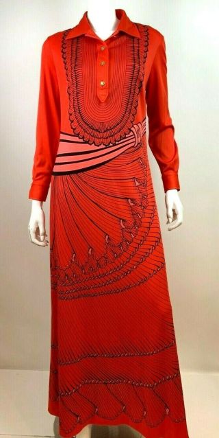 Vintage Roberta Di Camerino Neiman Marcus Long Red Geometric Shirt Dress Sz 16