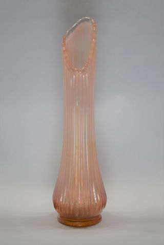 Vintage Pink Opalescent 13.  75 " Ribbed Le Smith Swung Stretched Vase